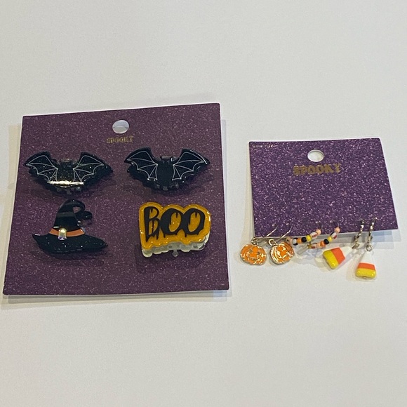 Bundle of Spooky brand Halloween 3-pk Loop Earrings + 4-pk Small Hair Clips NWT - Picture 1 of 7